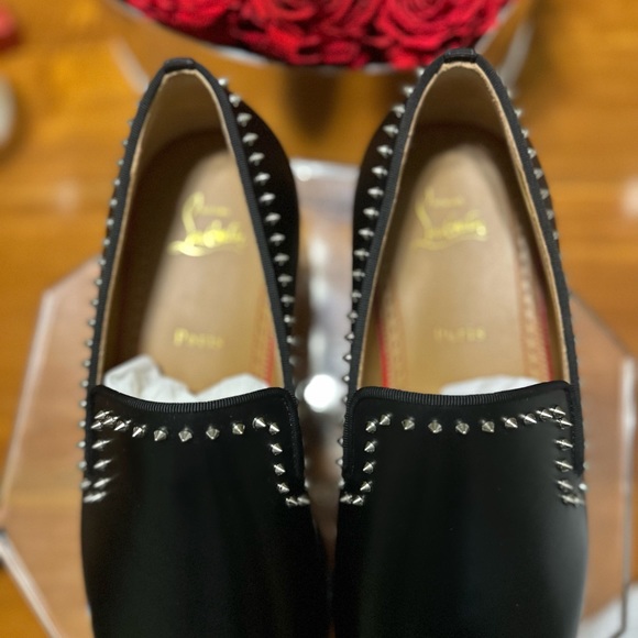 Christian Louboutin Men’s Dandy Cloo Flat Black Leather Spikes 42IT - Picture 6 of 11